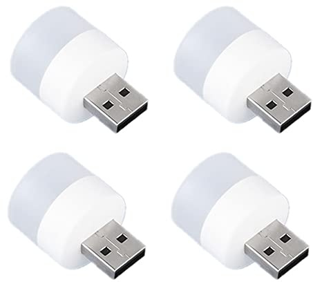TKSTYLE Mini Portable USB Night Light, LED Beads Lights for Baby Sleep,USB Plug Lamp Computer Mobile Power Charging Small Book Lamps Eye Protection Reading Light Round (Warm Whit, 4Pcs)