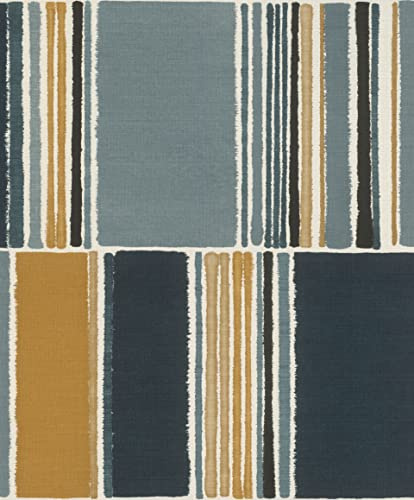 Rasch Tapete 484441 - Bunte Vliestapete mit grafischem Motiv aus Streifen und Rechtecken in Braun und Blau aus der Kollektion Florentine III - 10,05m x 0,53m (L x B)