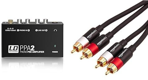 LD Systems PPA2 Préamplificateur Phono avec Correction RIAA pour Platine & Amazon Basics Câble Audio RCA 2 mâles vers 2 mâles - 2,4 m