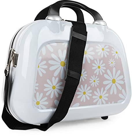 SKPAT - Kosmetikkoffer Hartschale Groß, Beautycase Damen, Trolley & Handgepäck Koffer: Beauty Case Hartschale, Kosmetik Koffer, Kosmetiktasche Groß - Ideal für Reisen!, Weiß-Rosa Gänseblümchen