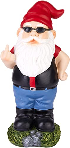 BRUBAKER Gartenzwerg Mittelfinger - Frecher Zwerg mit Sonnenbrille - Gartenfigur Lustig - Dekoration Wetterfest für Garten Campingplatz - Gartendeko für außen - 24 cm groß