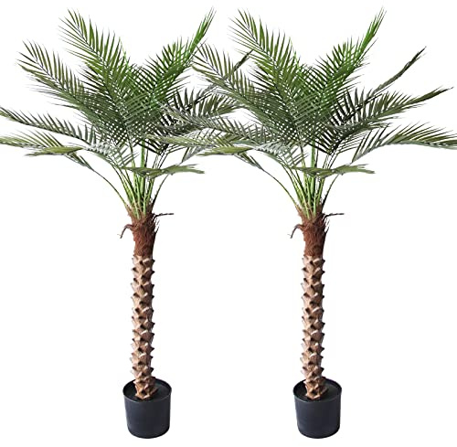 Artificial Palm Tree 5FT Large Fake Sago Palm Plant with 18 Trunks Perfect Tall Faux Tree in Pot for Indoor Outdoor House Home Office Garden Modern Decor Housewarming Gift (2Pack)