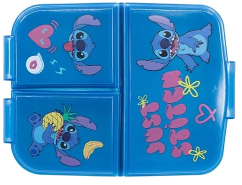ILS I LOVE SHOPPING Porta Merenda Scuola con 3 scomparti Portamerenda in Plastica Bambini Pranzo Launch Box - BPA Free (Stitch)
