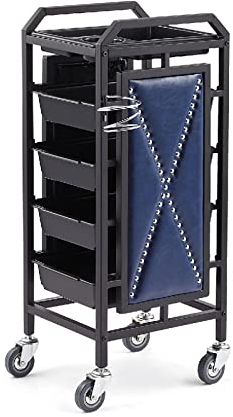 Retro Salon Lagerwagen Friseurwagen Friseur Rollwagen mit Fönhalter 5 Stapelboy Schubladen Salon Trolleys,Haare Spa Vintage Ablagefach A,90x36x32CM