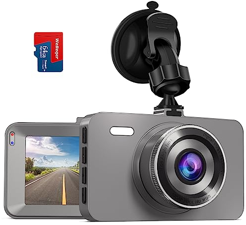 WeBeqer Dashcam Auto Vorne mit 64G SD Karte,3'' IPS Bildschirm Auto Kamera,176° Weitwinkel Dash Cam,1080P FHD Autokamera mit IR Nachtsicht,Loop-Aufnahm,Parküberwachung,G-Sensor, Bewegungserkennung,WDR