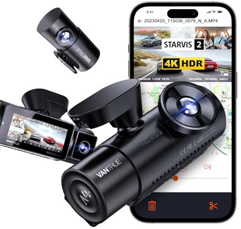 VANTRUE N4 Pro 4K 3 Channel Dash Cam 5G WiFi GPS, STARVIS 2, 4K+1080P+1080P Front and Rear Inside Triple Car Camera 3CH HDR, Night Vision, Voice Control, 24/7 Buffered Parking Mode, Support 512GB