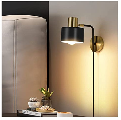 ALDEPO Wall Lamp Light Adjustable Wall Light Bedside Wall Mount Reading Lamp Plug in Wall Sconce, Rotatable Headboard Lighting Fixtures E27 Wall Lamps for Bedroom Nightstand Vanity Mirror