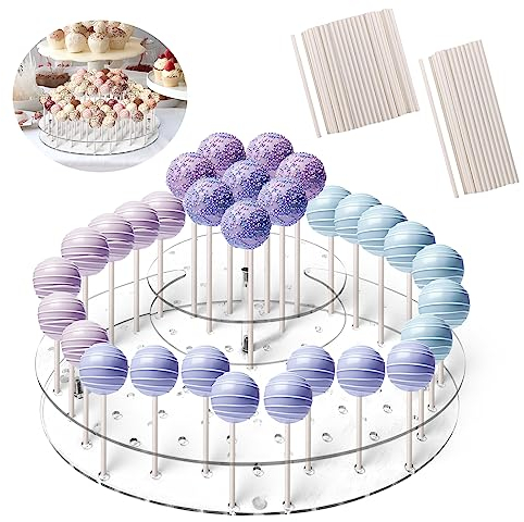 SNAILGARDEN 2-stöckiger Cake Pop Ständer, 64 Löcher Acryl Cake Pop Display Ständer mit 150 Stiel, Runder Lollipop Halter für Desserttisch Cupcakes Lutscher Hochzeiten Babypartys Geburtstagsfeiern