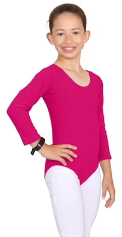 janisramone® Långärmad Gymnastiktrikå för Flickor - Dans och Balett, Mikrofiber, Cerise, 3-13 År