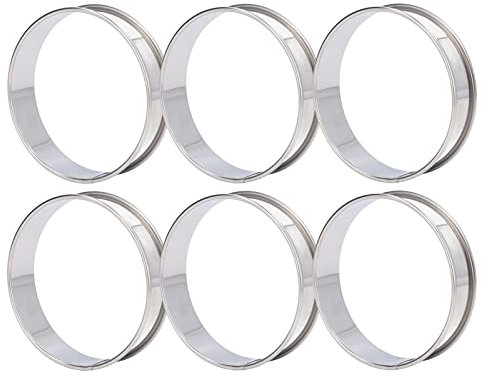 6 Anillos de Acero Inoxidable para Muffins Ingleses, Fáciles de Desmoldar, Diseño de Doble Rollo, para Hamburguesas, Tortillas, Hacer Tartas, Pasteles, Postres (10cm)