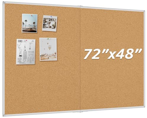 MaxGear Foldable Notice Boards 72 x 48, Large Cork Bulletin Board with Sliver Aluminium Frame, 6' x 4' CorkBoards for Wall, Pinboard for Office, School & Home