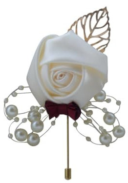 Hrlace bröllop boutonniere simulering, korsett, konstgjorda rosor, blommor, brosch, elegant bröllopskorsett, knytblomma med pärlor för brudgum, brud, bröllopsklänningar, tillbehör, beige