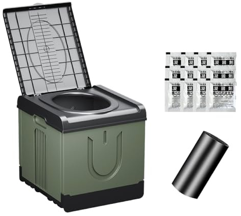 Nomadnia Extra große große und hohe tragbare Toilette, ideal als Porta-Töpfchen für Erwachsene, Camping-Toilette, Reisetöpfchen für Auto, Trucker oder Boot, Kotgel und Taschen im Lieferumfang