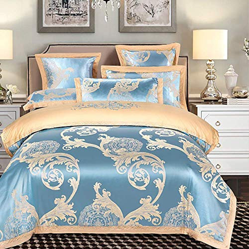 GUHPZA Bettwäsche-Set Bettbezug-Set, Seidenbettwäsche-Set King Size, Bettbezüge King Size Betten Rot Bettwäsche-Set King Size Seide Baumwolle Satin Jacquard Doppelbett Twin Silber 4-TLG. (E King)
