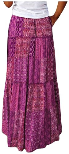 Falda Larga Mujer Verano,Informal Falda Larga Mujer de Alto Cintura Moda Estilo Bohemio Faldas Mujer Verano Suelto Cómodo Faldas Largas de Cintura Elástica Elegante Faldas Largas Mujer