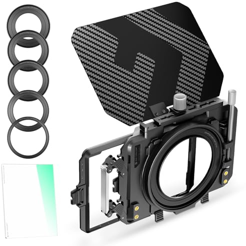 K&F CONCEPT Matte Box et Filtre Carré Black-Mist 1/4 avec 2 Plateaux de Filtre 4x5.65 et 5 Bagues Adaptateurs 67/72/77/82/95mm