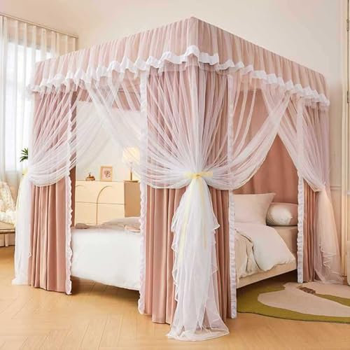 002,180 * 200cm, Bettvorhänge Für Doppelbett, 4 Ecken, Prinzessinnen-Betthimmel-Vorhang, Doppellagig, Gemütlich, Moskitonetz Mit 4 Öffnungen, Für Mädchen Und Erwachsene, Schlafzimmerdekoration