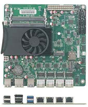 HKUXZR Carte mère NAS N5105, 4 Ports i226/i225 2,5 GbE LAN, 2 x M.2 NVMe, 6 x SATA3.0, 2 x DDR4, Mini ITX Soft Router VPN Openwrt Barebone Micro Appliance DIY