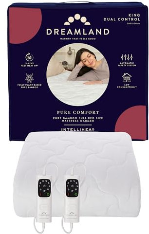 Dreamland – King Bamboo Electric Blanket, 2 Detachable controls, Fast Heating Underblanket, 6 Heat Settings, Hypoallergenic, Auto Safety Shut Off, 200x150cm, Heated Blanket for King Bed