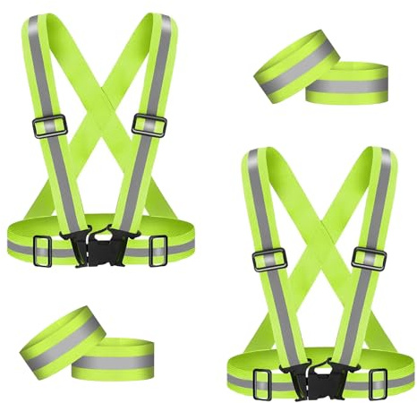 AONAT Gilet de Sécurité,2 PCS Gilet Réfléchissant et 4 Pièces Bracelets de Sécurité Réfléchissant,Réfléchissant Réglable Elastique Gilet de Sécurité pour Le vélo,la Marche,la Course