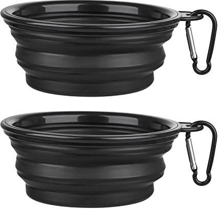 Cuenco plegable de silicona plegable para perros y gatos, 2 piezas, cuenco de viaje plegable de silicona, color negro pequeño