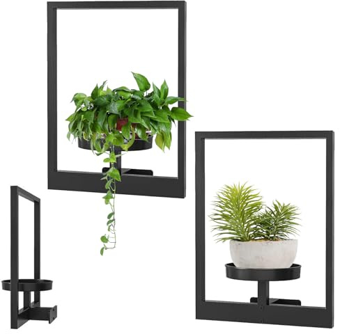 BEIJIALY 2 Stück Metall-Bilderrahmen, Wand-Pflanzenhalter, Fenster-Pflanzenregal, Wanddekoration, Wandbehang, Pflanzgefäße, Pflanzenaufhänger, Modernes Schwarzes Wand-Pflanzenregal für