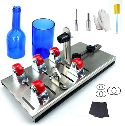 Kit de coupe-bouteille de verre – Coupe-bouteille de vin réglable avec roue stabilisée en polyuréthane pour travaux manuels, coupe des bouteilles de 12 à 22 cm, plaque de support résistante à l'usure