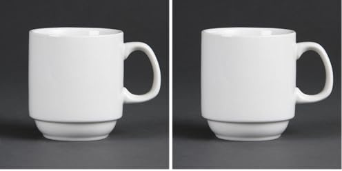 Olympia White Ware Stacking Mugs 284Ml 10Oz Porcelain Coffee Tea Cup 12pc (Pack of 2)