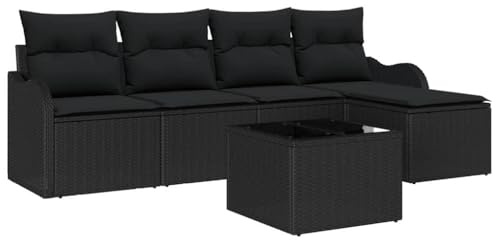 vidaXL Trädgårdsoffset med kudde med lagring 6 pcs Beige Poly rattan, Trädgård och Terrass, Modern Modulsats, Hållbar Poly Rattan-soffa, UV-beständig Utomhus Lounge, Flexibelt Utemöbel