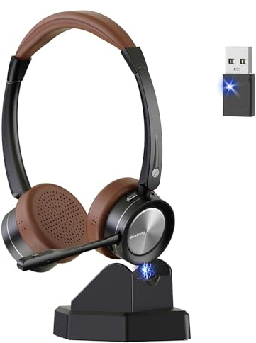 Beebang Kabelloses Headset, Bluetooth-Headset mit Mikrofon und Rauschunterdrückung & USB-Dongle, Kabellose mit Mikrofon Stummschaltung für Computer/Meeting/Call Center/Büro