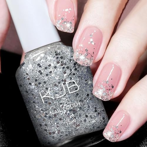 Clear Glitter Nail Polish - Clear Nail Varnish Quick Dry - Highly Shiny & Long Lasting Glitter Nail Varnish - glitter Top Coat nail Polish for DIY Nail Art, No Need UV Lamp