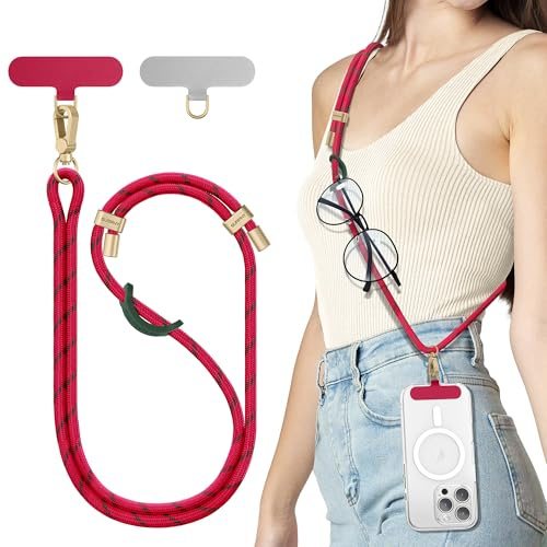 SURPHY Cuerda para Móvil, Cordón de Correa Colgante con 2 Parches Duraderos | Correas Ajustable para Cuello, Cadena Multifuncional Compatible con la Mayoría Fundas,Rosa y Morado