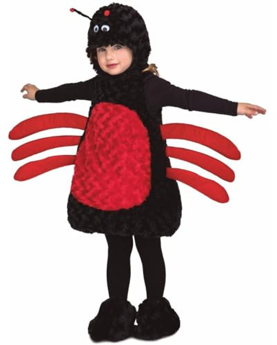 My Other Me - Costume da ragno unisex con vestito, cappello e scarpe in nero e rosso per bambino taglia 5-6 anni Lascia che esplori il mondo con le sue otto zampe!