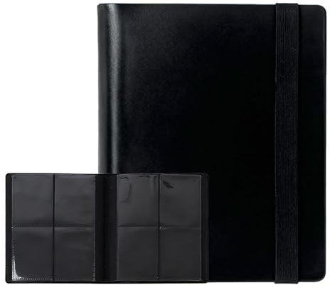 Raccoglitore per carte collezionabili a 4 tasche, 20 pagine con 160 tasche laterali, copertina in poliuretano resistente per Pokemon, MTG, TCG, Yu Gi Oh, carte da basket, foto e giochi (nero)