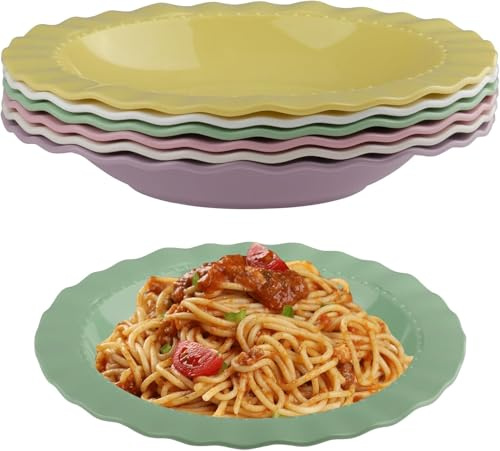 Rosqmor 6 Pezzi Piatti Plastica Riutilizzabili, Rigida Plastic Plates Set per Pasta Insalata Zuppa, Colorati Piattis Fondi Piattini Dessert Dinner Set per Microonde, Lavastoviglie (Diametro 20,8 cm)