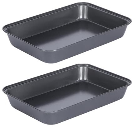 Baking Tray Set of 2, Carbon Steel Baking Sheet Pan Non-Stick Oven Tray, 31.9 x 22 x 5cm, Rectangle Deep Cake Tin for Roasting, Baking, Brownie Lasagna Flapjack, Easy Clean, Healthy & Sturdy (Black)