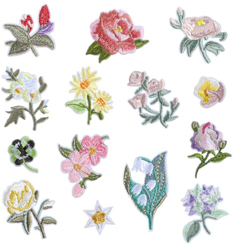 TIESOME 14 Stück Aufbügeln Blumen Bestickte Aufnäher,1.9-4.5cm Blumen Patches Hochwertige Bügel-Patches Embroidered Bügelbilder Flicken zum Aufbügeln für Hosen Jeans Hüte Hemden