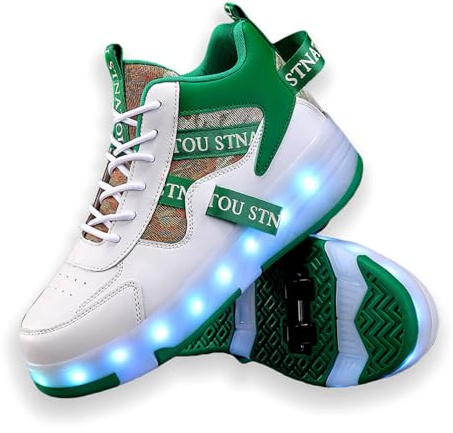 ENEN Chaussure Roller Fille, Mode Basket Roller pour Enfan LED Lumières Chaussure a Roulette Garcon Fille Garçons Roues Basket a Roulette Adolescents pour Extérieur, 30-40 EU (Vert,30)