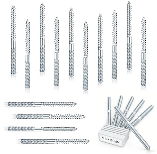 eupdd 20 Stück Stockschrauben M10 x 100 mm: Torx Stockschrauben, Schraubstifte aus verzinktem Stahl, Doppelgewindeschrauben für Rohrschellen, Möbelmontage, Holzgelenke und Möbelbeine