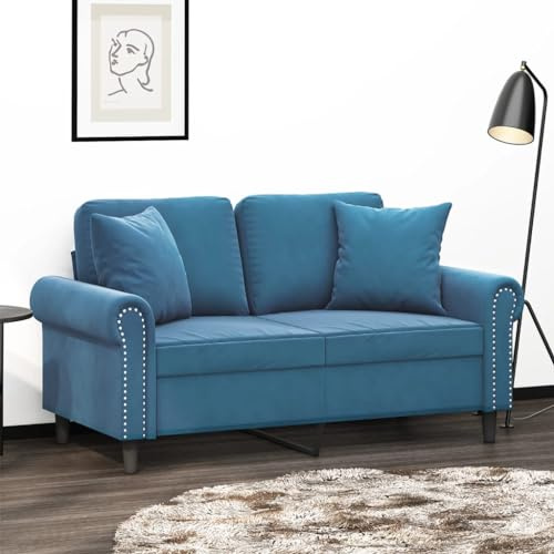 Frdhee Mini Sofa Küchensofa, 2-Sitzer-Sofa mit Zierkissen Blau 120 cm Samt für Wohnungen Wohnzimmer