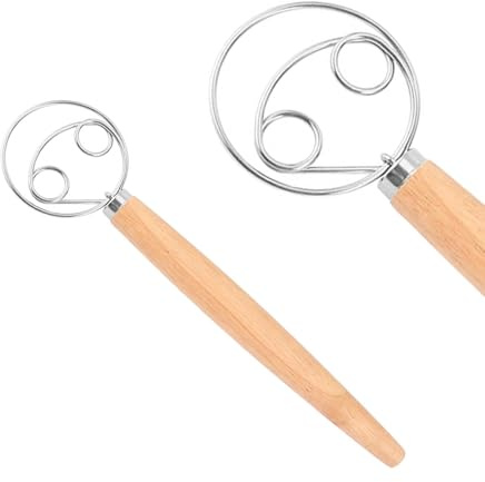 13 Inch Danish Dough Whisk, Stainless Steel Double Eye Bread Dough Mixer with Wooden Handle, Hand Egg Beater for Bread, Sourdough, Pastry & Pizza Dough