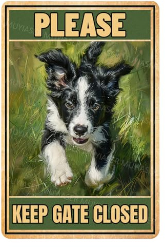 Metal Tin Sign Border Collie Please Keep Gate Closed Vintage Metal Signs Retro Aluminum Tin Sign for Gate Garden Door Home Bar Cafe Decor 8x12 Inch