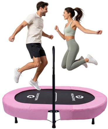 Welmotive Ovales Trampolin 92×142cm klappbar höhenverstellbarer Haltegriff geräuscharm bis 100 kg belastbar 40 Federn Fitness Training Diät Kinder Erwachsene Geschenk Geburtstag Weihnachten Pink