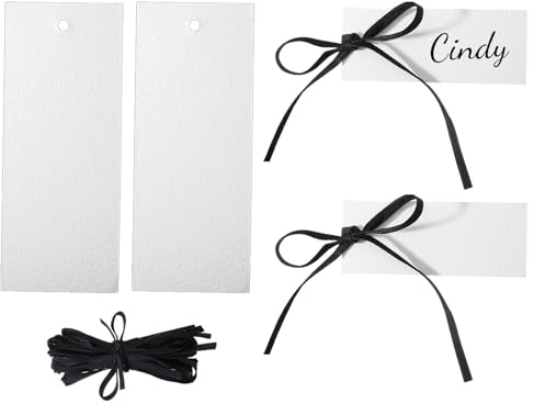 50 Pcs Place Cards for Table Setting, 3.94X1.57 Name Cards with Velvet Ribbon for Wedding Dinner Party Events, Black and White