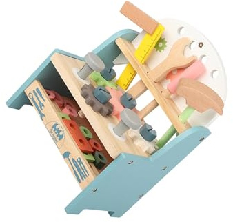 Zambuph Kids Repair Tools Wrench Hammer Screwdriver Kits Wooden Toy Set 25 Pcs tional Play Tool Set For Boys Realistic Construction Tools Wooden Learning Toy
