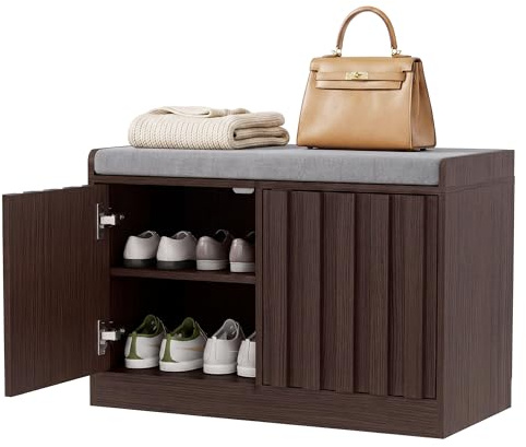UEV Schuhbank mit Sitzfläche Sitzbank mit Stauraum, Schuhschrank schmal | 66x33x44cm Sitztruhe mit Sitzkissen, Schuhregal Schuhablage Schuhschrank für Wohnzimmer Schlafzimmer Flur