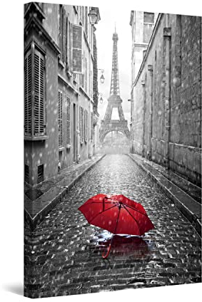 Startonight Impression sur Toile Parapluie à Paris, Art Encadré Imprimée Tableau Motif Moderne Décoration Tendu sur Chassis Prêt à Accrocher Grande 80 x 120 cm Idée Cadeau Élégante et Originale