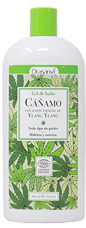 DRASANVI Gel de bain au chanvre certifié BIO - Aloe Vera + chanvre + huile d'ylang-ylang - végétalien - 500 ml