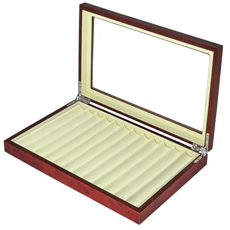 MR Maestro Relojero - Scatola Portapenne con vetrina per 12 penne in legno Noce | Espositore penne stilografiche | Portapenne da esposizione | Raccoglitore collezioni | Ciliegia, legno
