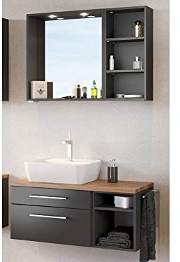 Waschtisch-Set Waschplatz Badmöbel Handwaschplatz Gästebad Bad Set Davos IV Graphit/Grau-Matt